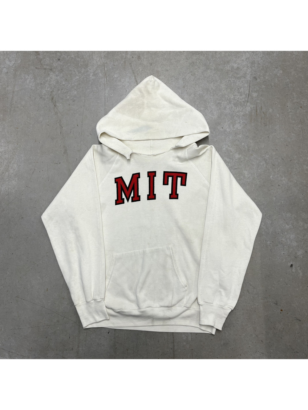 Vintage 80s MIT University Spellout Champion Flawed Hoodie Large White